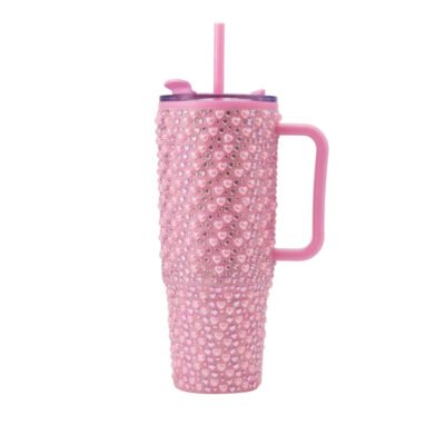 pink heart pearl rhinestone tumbler